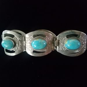 Vintage Taxco 925 Silver turquoise bracelet, with 6 real turquoise stones